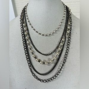Older multi chain necklace with pearl beads